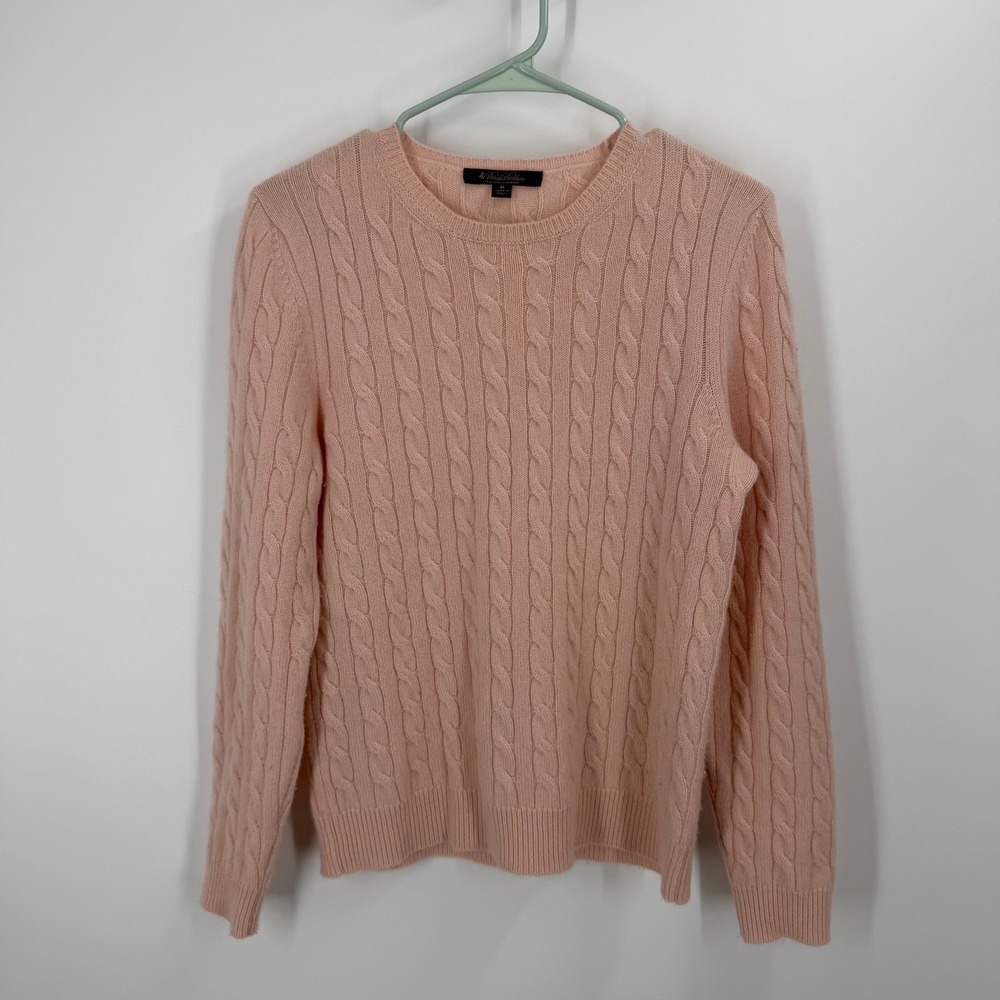 Brooks Brothers Sweater Women M Pink Italian Cashmere Cable Knit Long Sleeve